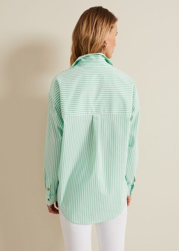 Phase Eight Green Striped Shirts Green/White Australia | UQ2514389